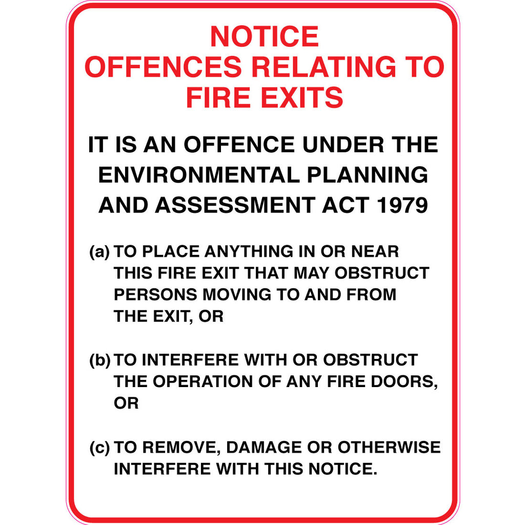 Notice -  Fire Safety  Notice Offences Relating To Fire Exits Sign